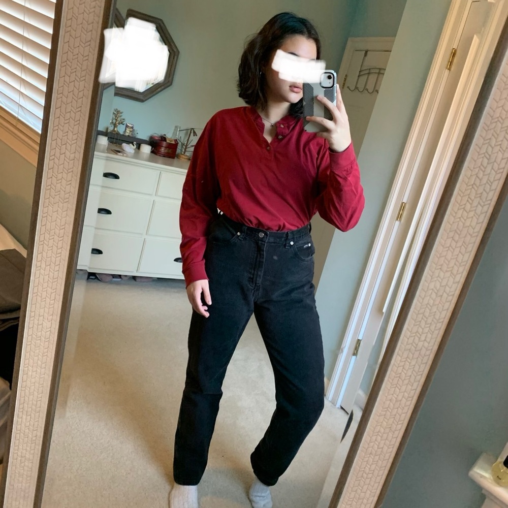 Red Henley shirt